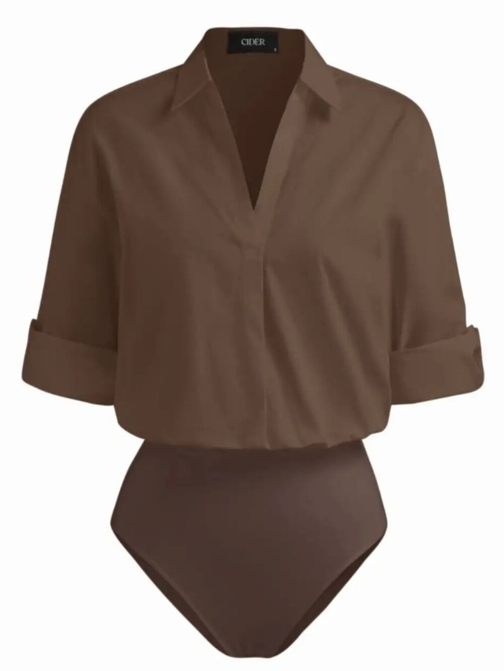 Cider Brown V-Neck Button-Front Bodysuit
